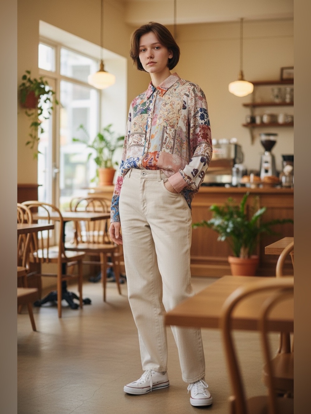 Patchwork Paisley Button-Up Blouse in Pink, Blue & Green